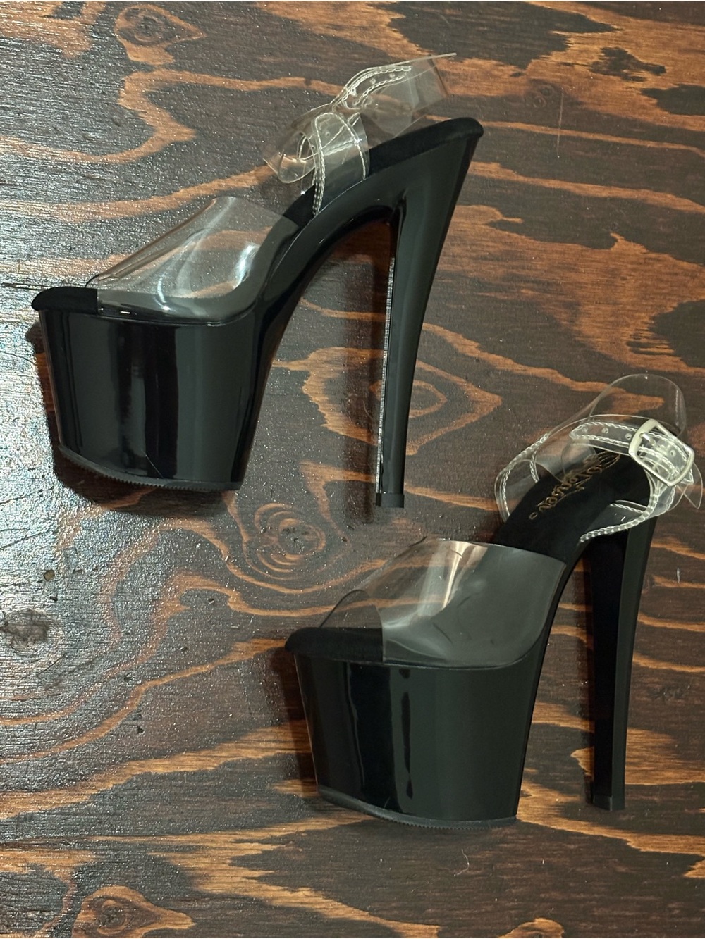 Pleaser Clear Strap 7” Platform Sandals - Black - Picture 3 of 5